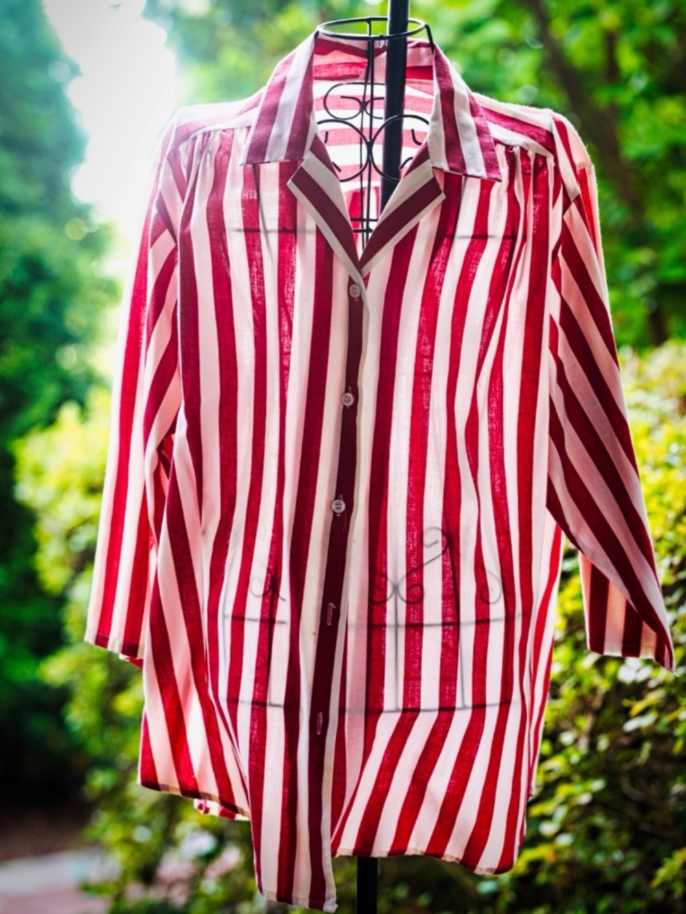 Vintage Red & White Striped Button Down Shirt